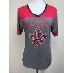 ULL Ragin Cajun V-Neck Short Sleeve Women's T-Shirt Sz. L College Preppy Sports